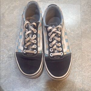 Checkered Sneakers with Black and Blue Accents